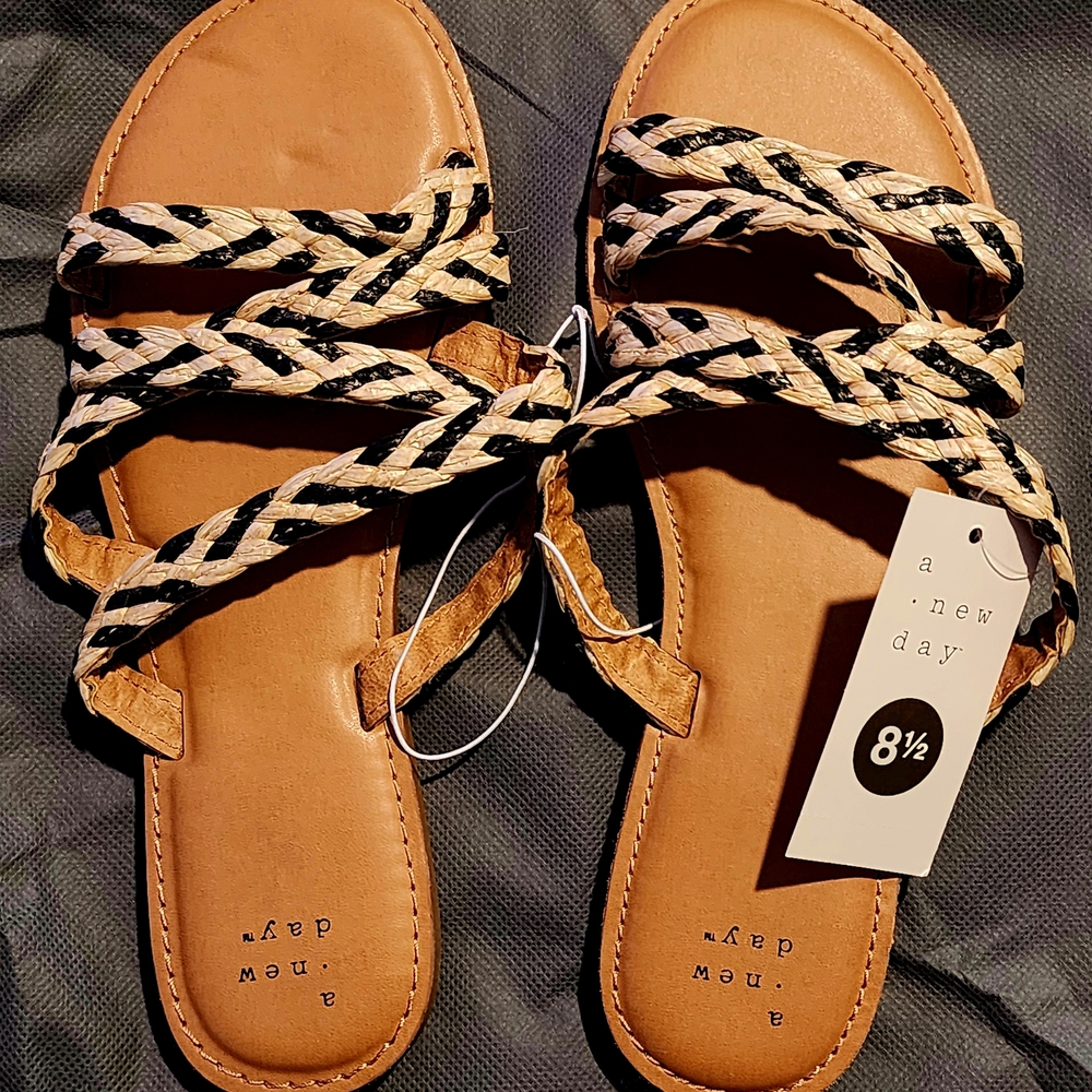 A New Day Braided Tan and Black Sandals
